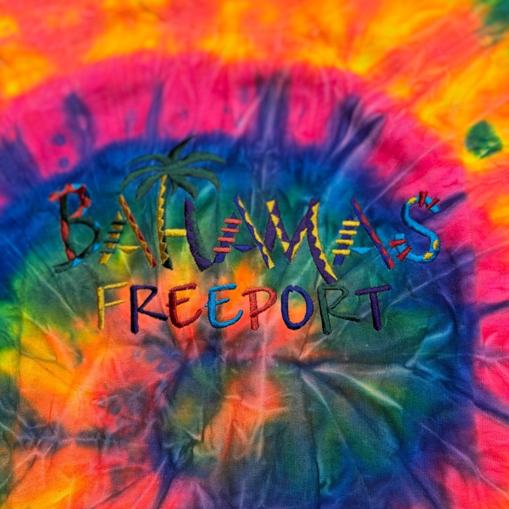 All Sport Tie Dye Bahamas Freeport Embroidered T-Shirt Mens XL Rainbow Souvenir - Picture 2 of 9